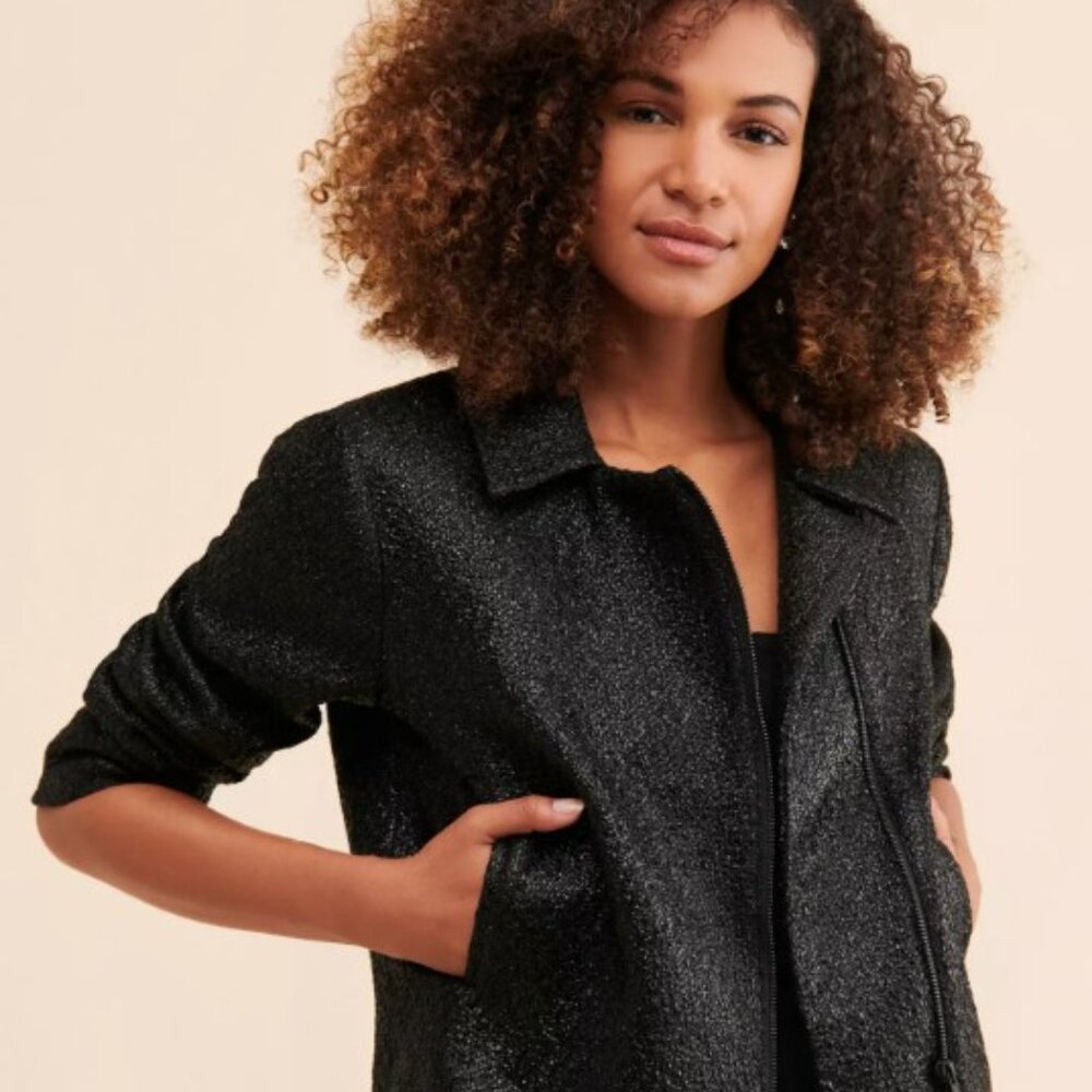 Hutch Midnight Black Foil Textured Blazer